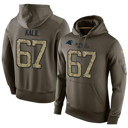 NFL Men's Nike Carolina Panthers #67 Ryan Kalil Stitched Green Olive Salute To Service KO Performance Hoodie